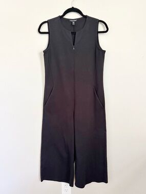 Eileen Fisher Black Wide Leg Jumpsuit XXS Minimalist Lagenlook Sleeveless Crepe